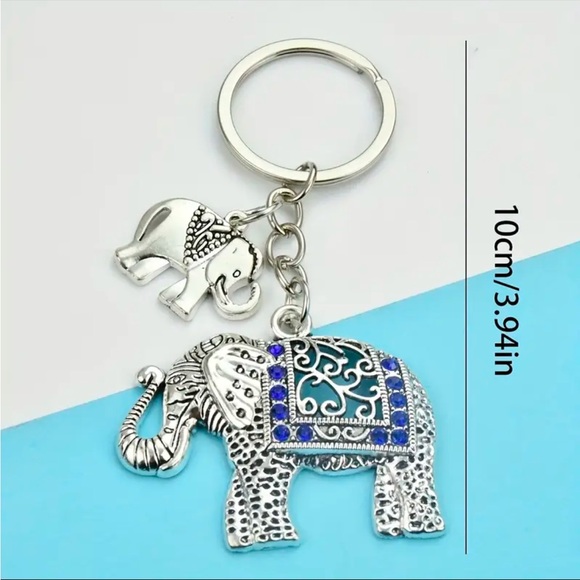 Elephant Geometric Print Sling Backpack with makeup bag & keychain Blue & White - Picture 15 of 16